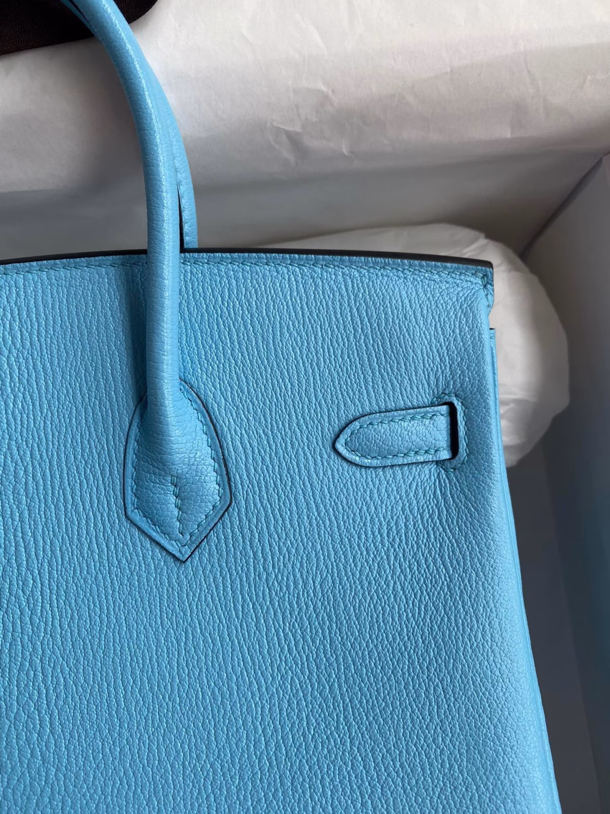 Hermes Birkin 25 Retourne Handmade Bag In Blue Aztec Chevre Mysore Leather - Image 2