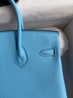 Hermes Birkin 25 Retourne Handmade Bag In Blue Aztec Chevre Mysore Leather - Image 2