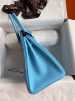 Hermes Birkin 25 Retourne Handmade Bag In Blue Aztec Chevre Mysore Leather - Image 3