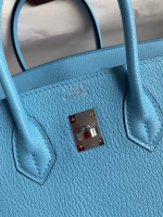 Hermes Birkin 25 Retourne Handmade Bag In Blue Aztec Chevre Mysore Leather - Image 4