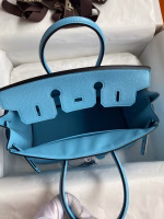 Hermes Birkin 25 Retourne Handmade Bag In Blue Aztec Chevre Mysore Leather - Image 5