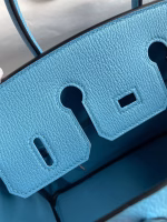Hermes Birkin 25 Retourne Handmade Bag In Blue Aztec Chevre Mysore Leather - Image 7