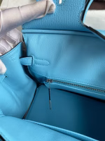 Hermes Birkin 25 Retourne Handmade Bag In Blue Aztec Chevre Mysore Leather - Image 6