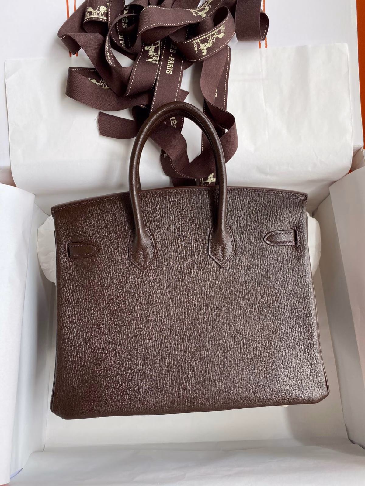 Hermes Birkin 25 Retourne Handmade Bag In Chocolat Chevre Mysore Leather - Image 6