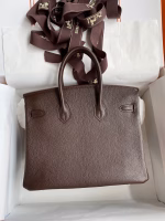 Hermes Birkin 25 Retourne Handmade Bag In Chocolat Chevre Mysore Leather - Image 6