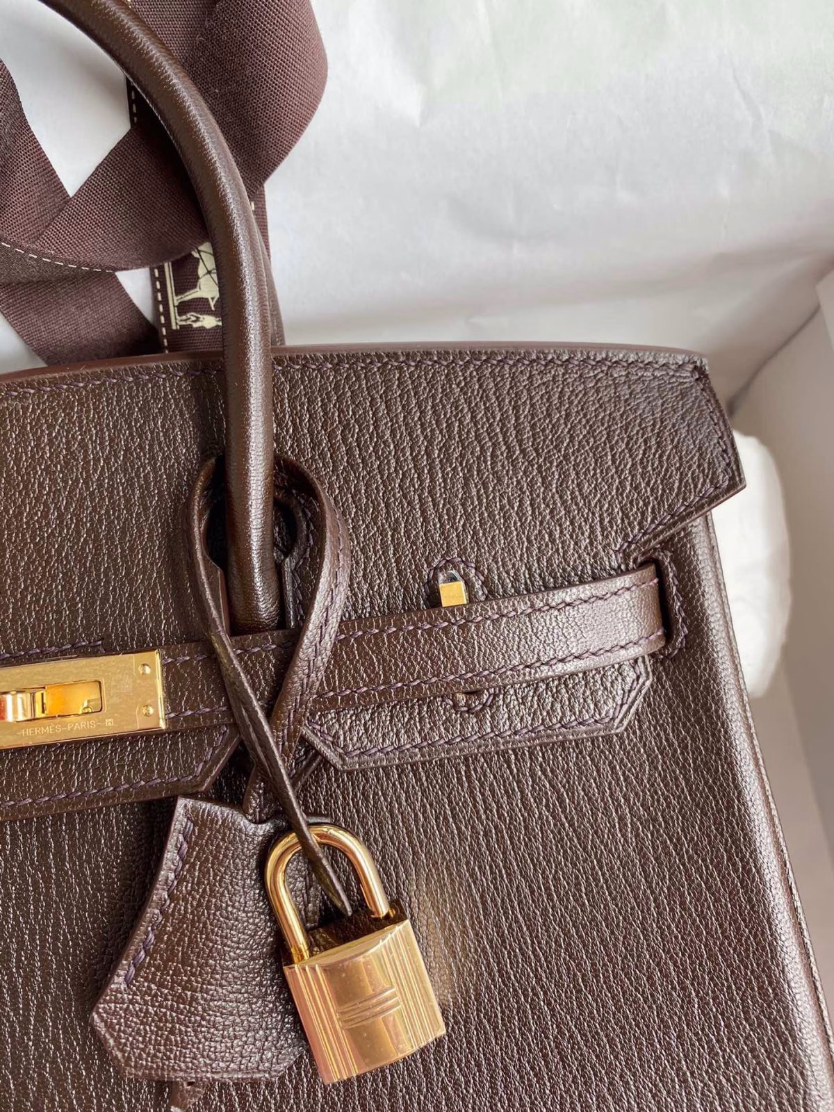 Hermes Birkin 25 Retourne Handmade Bag In Chocolat Chevre Mysore Leather - Image 7