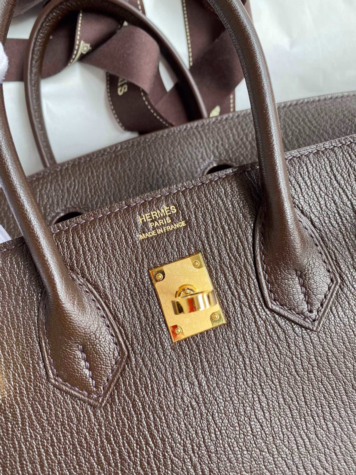 Hermes Birkin 25 Retourne Handmade Bag In Chocolat Chevre Mysore Leather - Image 2
