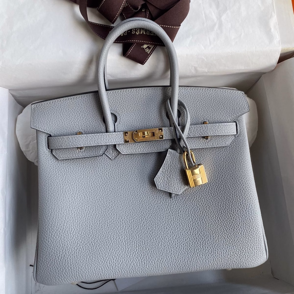Hermes Birkin 25 Retourne Handmade Bag In Blue Glacier Clemence Leather - Image 1