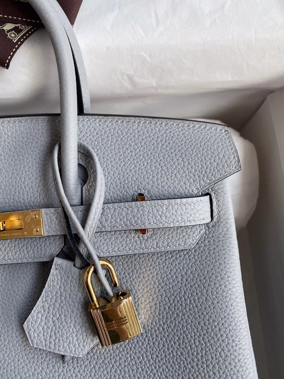 Hermes Birkin 25 Retourne Handmade Bag In Blue Glacier Clemence Leather - Image 7