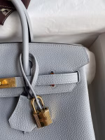 Hermes Birkin 25 Retourne Handmade Bag In Blue Glacier Clemence Leather - Image 7