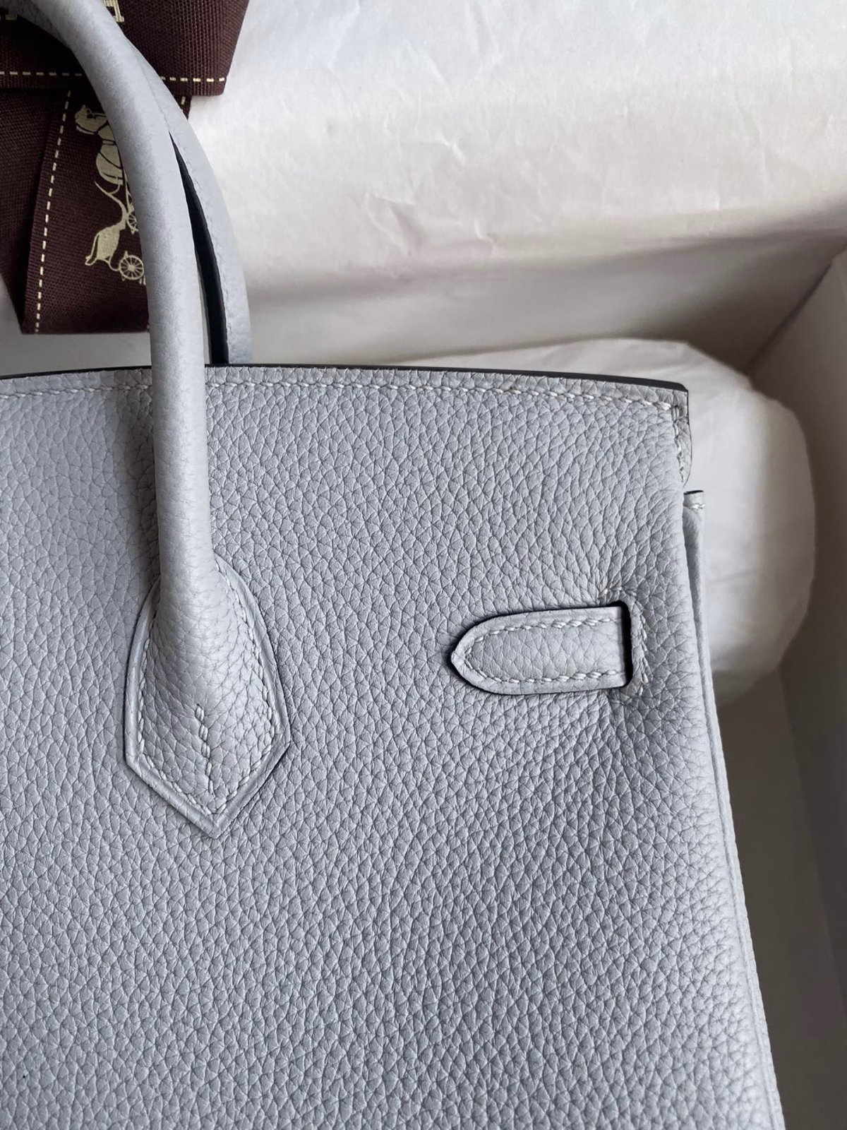 Hermes Birkin 25 Retourne Handmade Bag In Blue Glacier Clemence Leather - Image 8