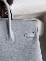 Hermes Birkin 25 Retourne Handmade Bag In Blue Glacier Clemence Leather - Image 8