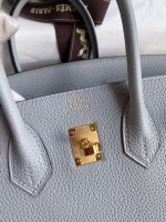Hermes Birkin 25 Retourne Handmade Bag In Blue Glacier Clemence Leather - Image 2