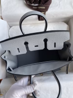 Hermes Birkin 25 Retourne Handmade Bag In Blue Glacier Clemence Leather - Image 3