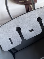 Hermes Birkin 25 Retourne Handmade Bag In Blue Glacier Clemence Leather - Image 4