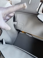Hermes Birkin 25 Retourne Handmade Bag In Blue Glacier Clemence Leather - Image 5