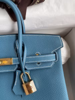 Hermes Birkin 25 Retourne Handmade Bag In Blue Jean Clemence Leather - Image 7