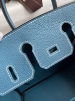 Hermes Birkin 25 Retourne Handmade Bag In Blue Jean Clemence Leather - Image 5