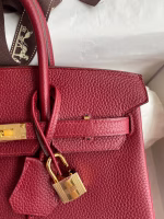 Hermes Birkin 25 Retourne Handmade Bag In Bordeaux Clemence Leather - Image 9