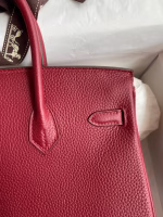 Hermes Birkin 25 Retourne Handmade Bag In Bordeaux Clemence Leather - Image 2