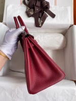 Hermes Birkin 25 Retourne Handmade Bag In Bordeaux Clemence Leather - Image 3