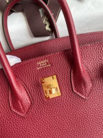 Hermes Birkin 25 Retourne Handmade Bag In Bordeaux Clemence Leather - Image 4