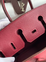Hermes Birkin 25 Retourne Handmade Bag In Bordeaux Clemence Leather - Image 7