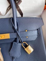 Hermes Birkin 25 Retourne Handmade Bag In Blue Saphir Clemence Leather - Image 7