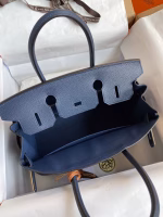 Hermes Birkin 25 Retourne Handmade Bag In Blue Saphir Clemence Leather - Image 2