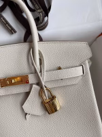 Hermes Birkin 25 Retourne Handmade Bag In Craie Clemence Leather - Image 5