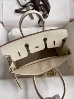 Hermes Birkin 25 Retourne Handmade Bag In Craie Clemence Leather - Image 8