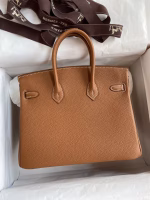 Hermes Birkin 25 Retourne Handmade Bag In Gold Clemence Leather - Image 6