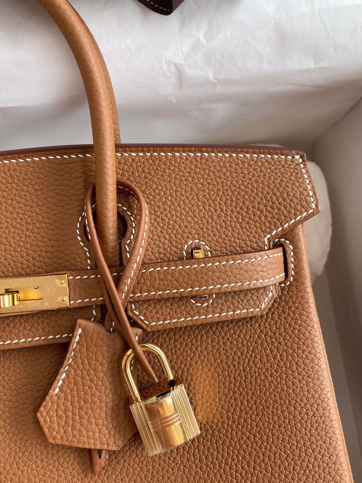 Hermes Birkin 25 Retourne Handmade Bag In Gold Clemence Leather - Image 7