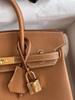 Hermes Birkin 25 Retourne Handmade Bag In Gold Clemence Leather - Image 7