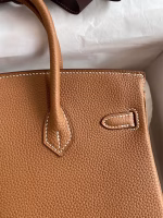 Hermes Birkin 25 Retourne Handmade Bag In Gold Clemence Leather - Image 8
