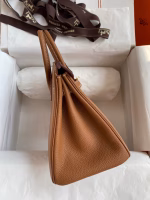 Hermes Birkin 25 Retourne Handmade Bag In Gold Clemence Leather - Image 9