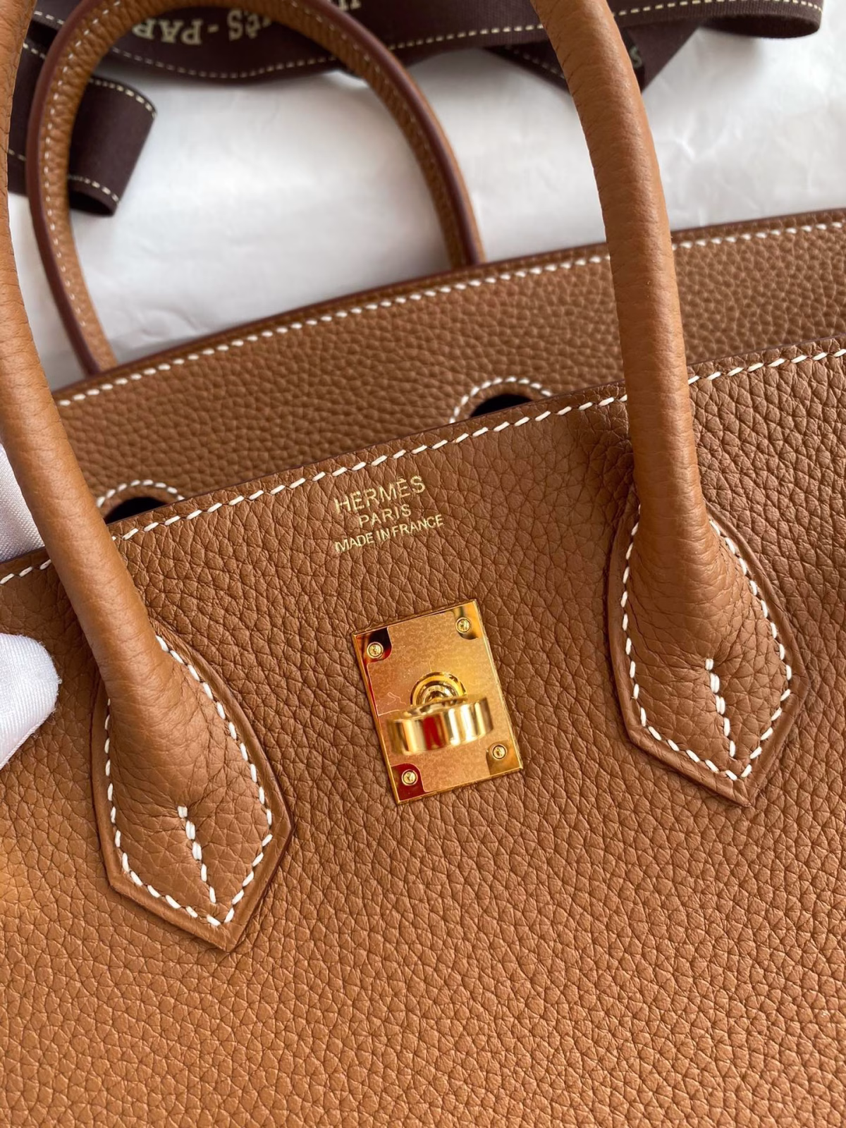 Hermes Birkin 25 Retourne Handmade Bag In Gold Clemence Leather - Image 2
