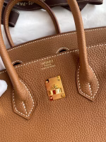 Hermes Birkin 25 Retourne Handmade Bag In Gold Clemence Leather - Image 2