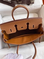 Hermes Birkin 25 Retourne Handmade Bag In Gold Clemence Leather - Image 3