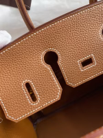 Hermes Birkin 25 Retourne Handmade Bag In Gold Clemence Leather - Image 4