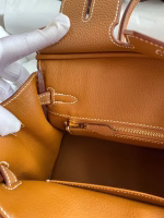 Hermes Birkin 25 Retourne Handmade Bag In Gold Clemence Leather - Image 5