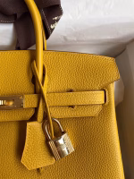 Hermes Birkin 25 Retourne Handmade Bag In Jaune Ambre Clemence Leather - Image 8
