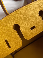 Hermes Birkin 25 Retourne Handmade Bag In Jaune Ambre Clemence Leather - Image 9