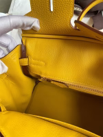 Hermes Birkin 25 Retourne Handmade Bag In Jaune Ambre Clemence Leather - Image 7