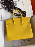 Hermes Birkin 25 Retourne Handmade Bag In Jaune de Naples Clemence Leather - Image 6