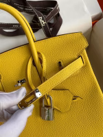 Hermes Birkin 25 Retourne Handmade Bag In Jaune de Naples Clemence Leather - Image 7