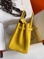 Hermes Birkin 25 Retourne Handmade Bag In Jaune de Naples Clemence Leather - Image 4