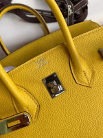 Hermes Birkin 25 Retourne Handmade Bag In Jaune de Naples Clemence Leather - Image 8