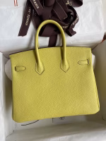 Hermes Birkin 25 Retourne Handmade Bag In Jaune Poussin Clemence Leather - Image 6