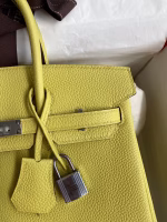 Hermes Birkin 25 Retourne Handmade Bag In Jaune Poussin Clemence Leather - Image 7